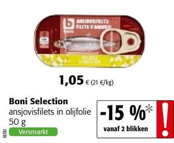 Promoties Boni selection ansjovisfilets in olijfolie - Boni - Geldig van 23/05/2018 tot 05/06/2018 bij Colruyt