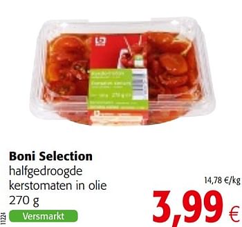 Promoties Boni selection halfgedroogde kerstomaten in olie - Boni - Geldig van 23/05/2018 tot 05/06/2018 bij Colruyt