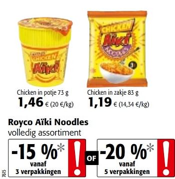Promoties Royco aïki noodles volledig assortiment - Royco - Geldig van 23/05/2018 tot 05/06/2018 bij Colruyt