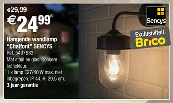 Promoties Hangende wandlamp chalfont sencys - Sencys - Geldig van 30/05/2018 tot 11/06/2018 bij Brico