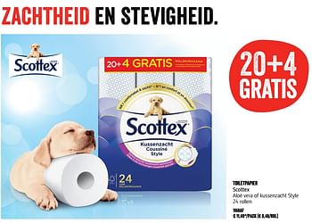 Promotions Toiletpapier scottex aloë vera of kussenzacht style - Scottex - Valide de 24/05/2018 à 30/05/2018 chez Delhaize
