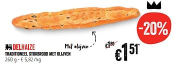 Promoties Traditioneel stokbrood met olijven - Huismerk - Delhaize - Geldig van 24/05/2018 tot 30/05/2018 bij Delhaize