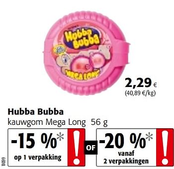 Promotions Hubba bubba kauwgom mega long - Hubba Hubba - Valide de 23/05/2018 à 05/06/2018 chez Colruyt