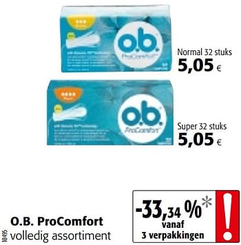 Promotions O.b. procomfort volledig assortiment - OB - Valide de 23/05/2018 à 05/06/2018 chez Colruyt