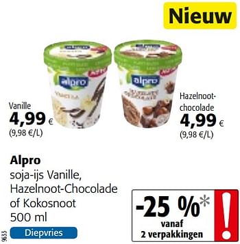 Promoties Alpro soja-ijs vanille, hazelnoot-chocolade of kokosnoot - Alpro - Geldig van 23/05/2018 tot 05/06/2018 bij Colruyt
