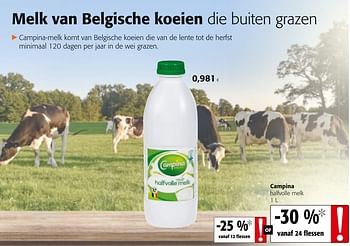 Promoties Campina halfvolle melk - Campina - Geldig van 23/05/2018 tot 05/06/2018 bij Colruyt