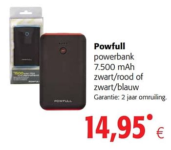 Promoties Powfull powerbank 7.500 mah zwart-rood of zwart-blauw - Powfull - Geldig van 23/05/2018 tot 05/06/2018 bij Colruyt