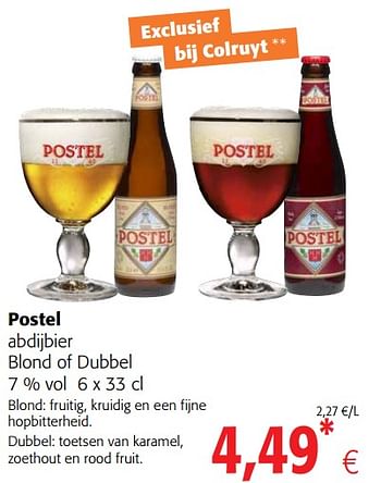 Promoties Postel abdijbier blond of dubbel - Postel - Geldig van 23/05/2018 tot 05/06/2018 bij Colruyt