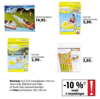 Promoties Bestway h2o go! waterglijbaan 549 cm, swim safe drijfband voor baby of swim safe zwemarmbandjes of intex luchtmatras - BestWay - Geldig van 23/05/2018 tot 05/06/2018 bij Colruyt