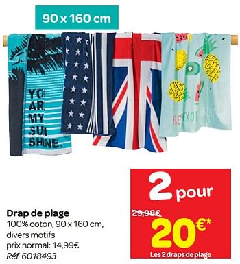 Promoties Drap de plage - Huismerk - Carrefour  - Geldig van 23/05/2018 tot 04/06/2018 bij Carrefour
