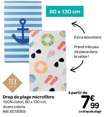 Promoties Drap de plage microfibre - Tex - Geldig van 23/05/2018 tot 04/06/2018 bij Carrefour