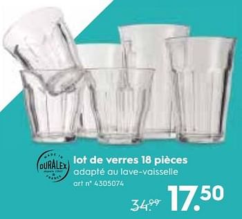 Promotions Lot de verres 18 pièces - Duralex - Valide de 23/05/2018 à 29/05/2018 chez Blokker
