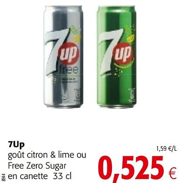 Promotions 7up goût citron + lime ou free zero sugar - 7-Up - Valide de 23/05/2018 à 05/06/2018 chez Colruyt