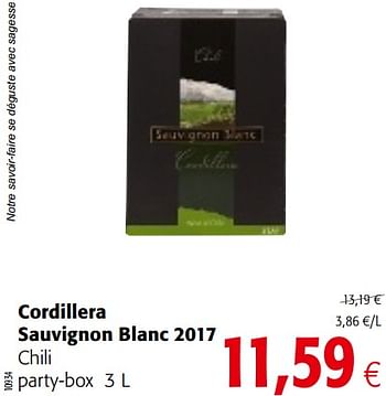 Promotions Cordillera sauvignon blanc 2017 chili party-box - Vins blancs - Valide de 23/05/2018 à 05/06/2018 chez Colruyt