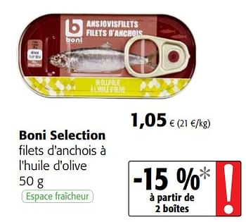 Promoties Boni selection filets d`anchois à l`huile d`olive - Boni - Geldig van 23/05/2018 tot 05/06/2018 bij Colruyt