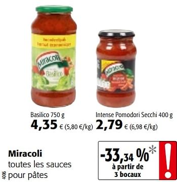 Promotions Miracoli toutes les sauces pour pâtes - Miracoli - Valide de 23/05/2018 à 05/06/2018 chez Colruyt