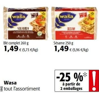 Promoties Wasa tout l`assortiment - Wasa - Geldig van 23/05/2018 tot 05/06/2018 bij Colruyt