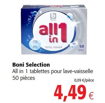 Promoties Boni selection all in 1 tablettes pour lave-vaisselle - Boni - Geldig van 23/05/2018 tot 05/06/2018 bij Colruyt