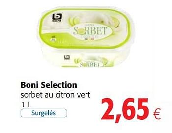 Promoties Boni selection sorbet au citron vert - Boni - Geldig van 23/05/2018 tot 05/06/2018 bij Colruyt