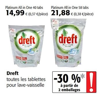 Promotions Dreft toutes les tablettes pour lave-vaisselle - Dreft - Valide de 23/05/2018 à 05/06/2018 chez Colruyt