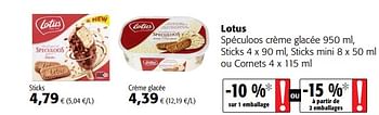 Promotions Lotus spéculoos crème glacée , sticks , sticks mini ou cornets - Lotus Bakeries - Valide de 23/05/2018 à 05/06/2018 chez Colruyt