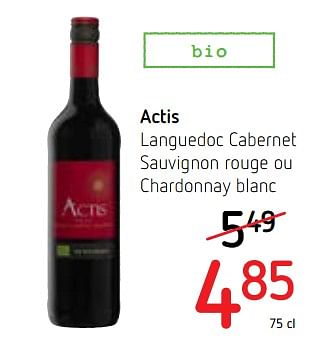 Promotions Actis languedoc cabernet sauvignon rouge ou chardonnay blanc - Vins rouges - Valide de 24/05/2018 à 06/06/2018 chez Spar (Colruytgroup)