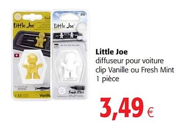 Promotions Little joe diffuseur pour voiture clip vanille ou fresh mint - Little Joe - Valide de 23/05/2018 à 05/06/2018 chez Colruyt
