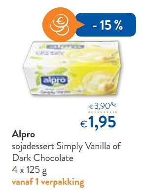 Promoties Alpro sojadessert simply vanilla of dark chocolate - Alpro - Geldig van 23/05/2018 tot 05/06/2018 bij OKay