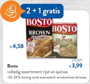 Promotions Bosto volledig assortiment rijst en quinoa - Bosto - Valide de 23/05/2018 à 05/06/2018 chez OKay