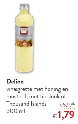 Promotions Delino vinaigrette met honing en mosterd, met bieslook of thousand islands - Delino - Valide de 23/05/2018 à 05/06/2018 chez OKay