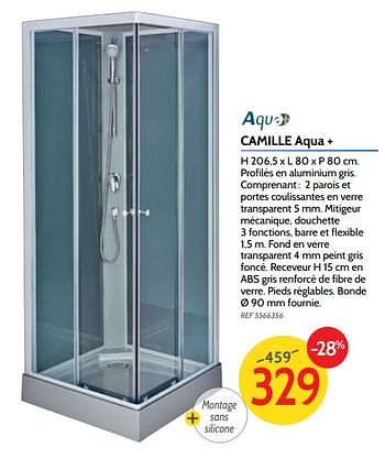 Promotions Cabines de douche complètes carrées camille aqua + - Aqua - Valide de 30/05/2018 à 25/06/2018 chez BricoPlanit