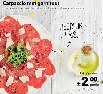 Promotions Carpaccio met garnituur - Huismerk - Buurtslagers - Valide de 25/05/2018 à 31/05/2018 chez Buurtslagers