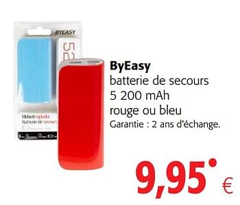 Promotions Byeasy batterie de secours 5 200 mah rouge ou bleu - Byeasy   - Valide de 23/05/2018 à 05/06/2018 chez Colruyt