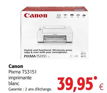 Promoties Canon pixma ts3151 imprimante blanc - Canon - Geldig van 23/05/2018 tot 05/06/2018 bij Colruyt