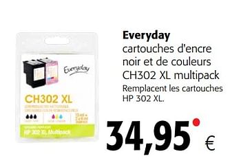Promoties Everyday cartouches d`encre noir et de couleurs ch302 xl multipack - Everyday - Geldig van 23/05/2018 tot 05/06/2018 bij Colruyt