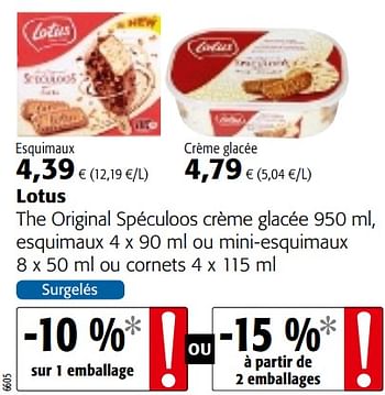 Promotions Lotus the original spéculoos crème glacée, esquimaux ou mini-esquimaux ou cornets - Lotus Bakeries - Valide de 23/05/2018 à 05/06/2018 chez Colruyt