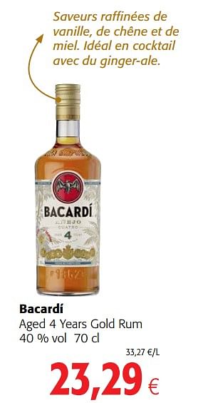 Promotions Bacardí aged 4 years gold rum - Bacardi - Valide de 23/05/2018 à 05/06/2018 chez Colruyt