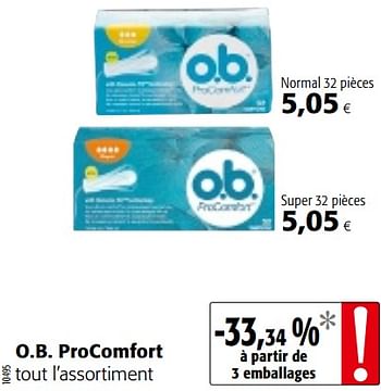Promoties O.b. procomfort tout l`assortiment - OB - Geldig van 23/05/2018 tot 05/06/2018 bij Colruyt