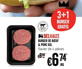 Promoties Burger de boeuf + porc xxl - Huismerk - Delhaize - Geldig van 24/05/2018 tot 30/05/2018 bij Delhaize