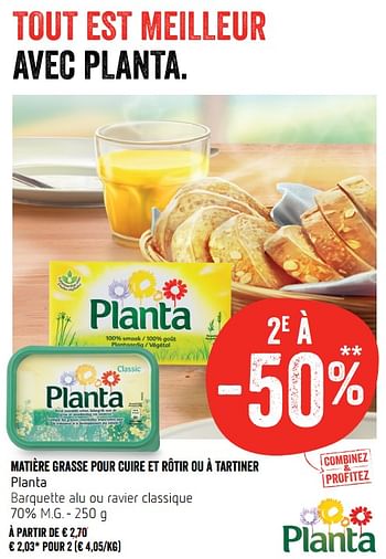 Promotions Matière grasse pour cuire et rôtir ou à tartiner planta - Planta - Valide de 24/05/2018 à 30/05/2018 chez Delhaize