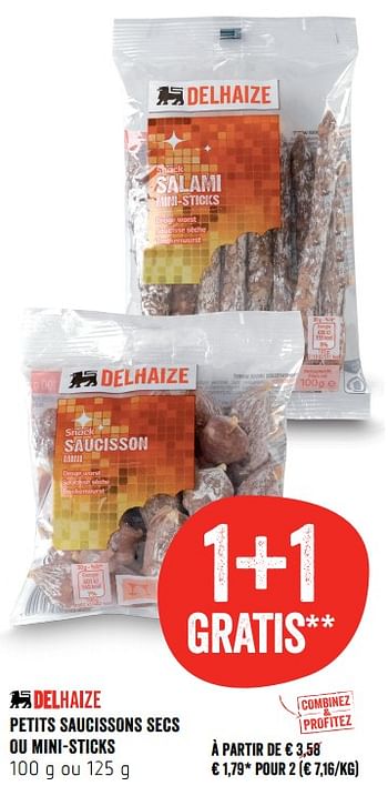 Promoties Petits saucissons secs ou mini-sticks - Huismerk - Delhaize - Geldig van 24/05/2018 tot 30/05/2018 bij Delhaize