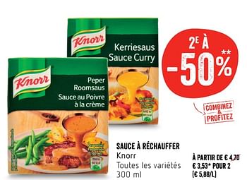 Promotions Sauce à réchauffer knorr - Knorr - Valide de 24/05/2018 à 30/05/2018 chez Delhaize
