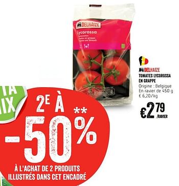 Promotions Tomates lycorossa en grappe - Produit Maison - Delhaize - Valide de 24/05/2018 à 30/05/2018 chez Delhaize