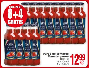 Promoties Purée de tomates tomatenpuree cirio - CIRIO - Geldig van 29/05/2018 tot 04/06/2018 bij Cora