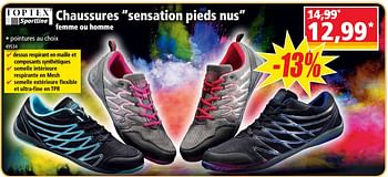 Promotions Chaussures sensation pieds nus femme ou homme - TopTex - Valide de 30/05/2018 à 05/06/2018 chez Norma