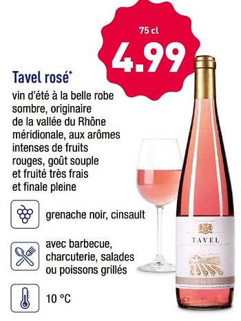 Promotions Tavel rosé - Vins rosé - Valide de 28/05/2018 à 02/06/2018 chez Aldi