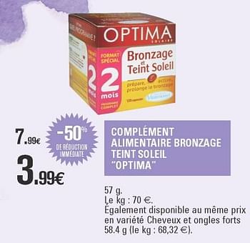 Promoties Complément alimentaire bronzage teint so optima - Optima - Geldig van 22/05/2018 tot 02/06/2018 bij E.Leclerc