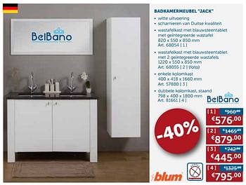 Promotions Badkamermeubel jack - Belbano - Valide de 28/05/2018 à 25/06/2018 chez Zelfbouwmarkt