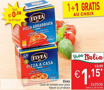Promotions Elvea coulis de tomates pour pizza nature ou arrabiata - Elvea - Valide de 29/05/2018 à 03/06/2018 chez Intermarche