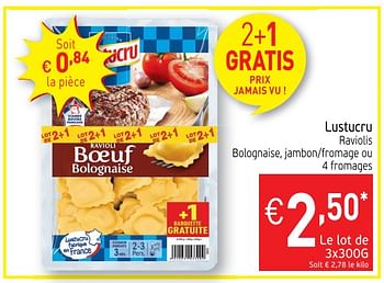 Promotions Lustucru raviolis bolognaise, jambon-frornage ou 4 fromages - Lustucru - Valide de 29/05/2018 à 03/06/2018 chez Intermarche